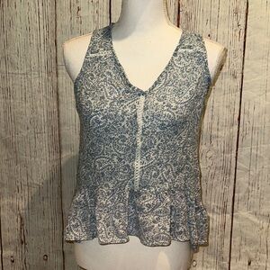 Patrons of Peace Gray and White Sleeveless Peplum Blouse